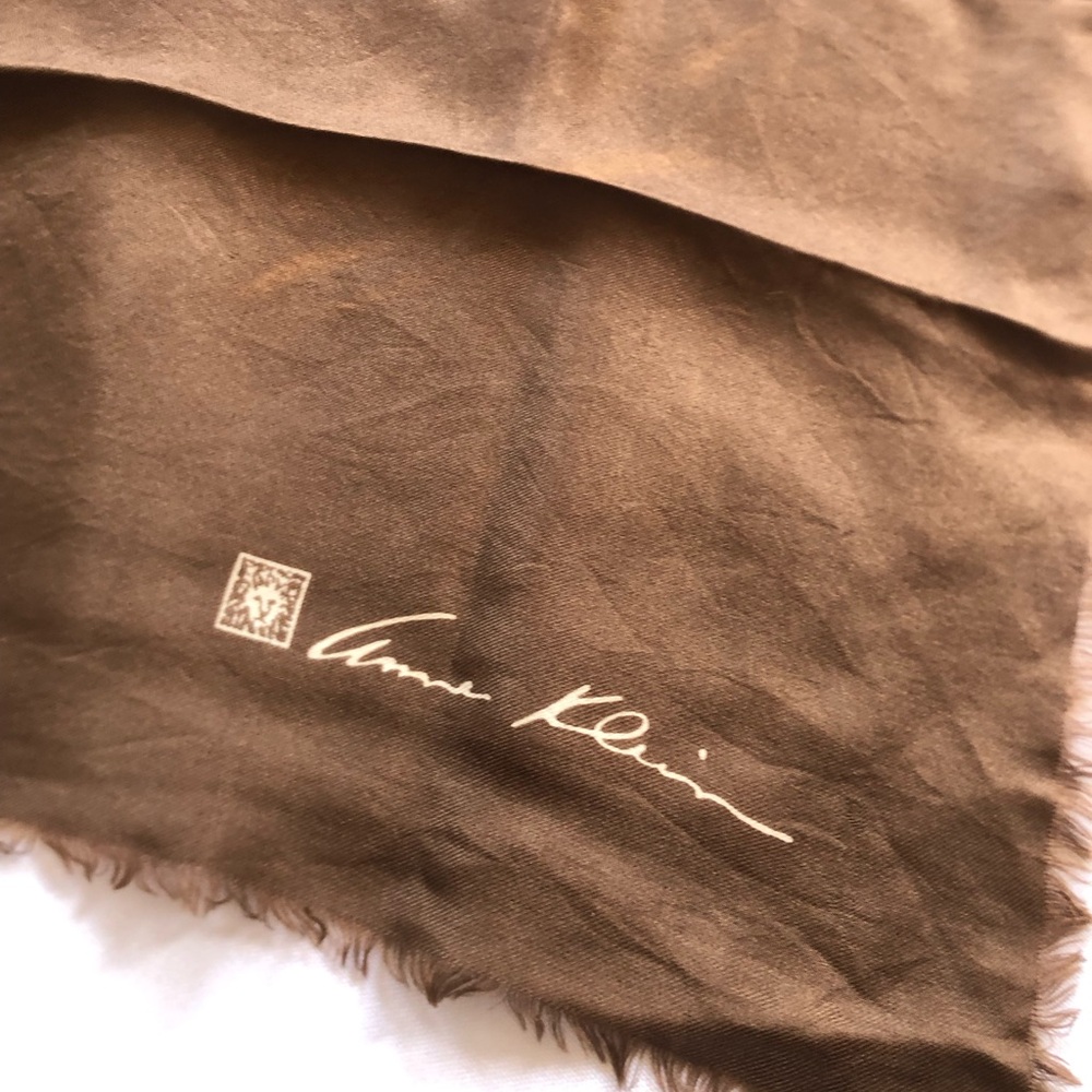 Vtg Anne Klein Brown Signature Lightweight Scarf